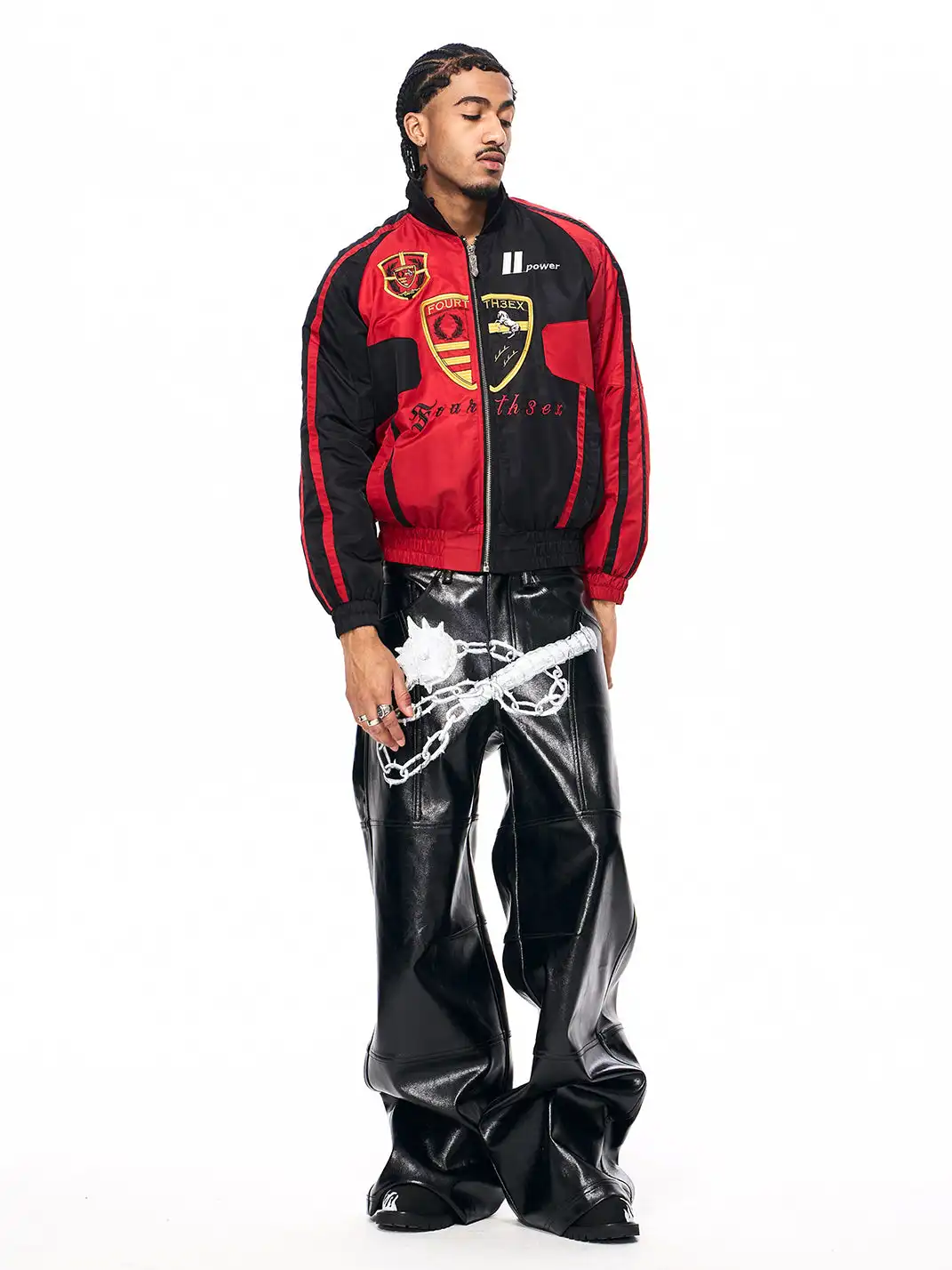 Fourth3ex | Embroidered Badges Racing Motorcycle Bomber Jacket