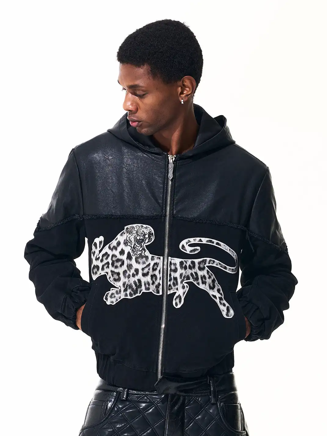 Fourth3ex | Embroidered Leopard Bomber Jacket