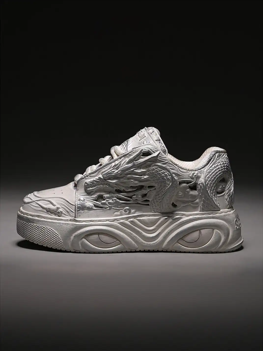 SGSX | Chinese Dragon Relief Sneakers - White