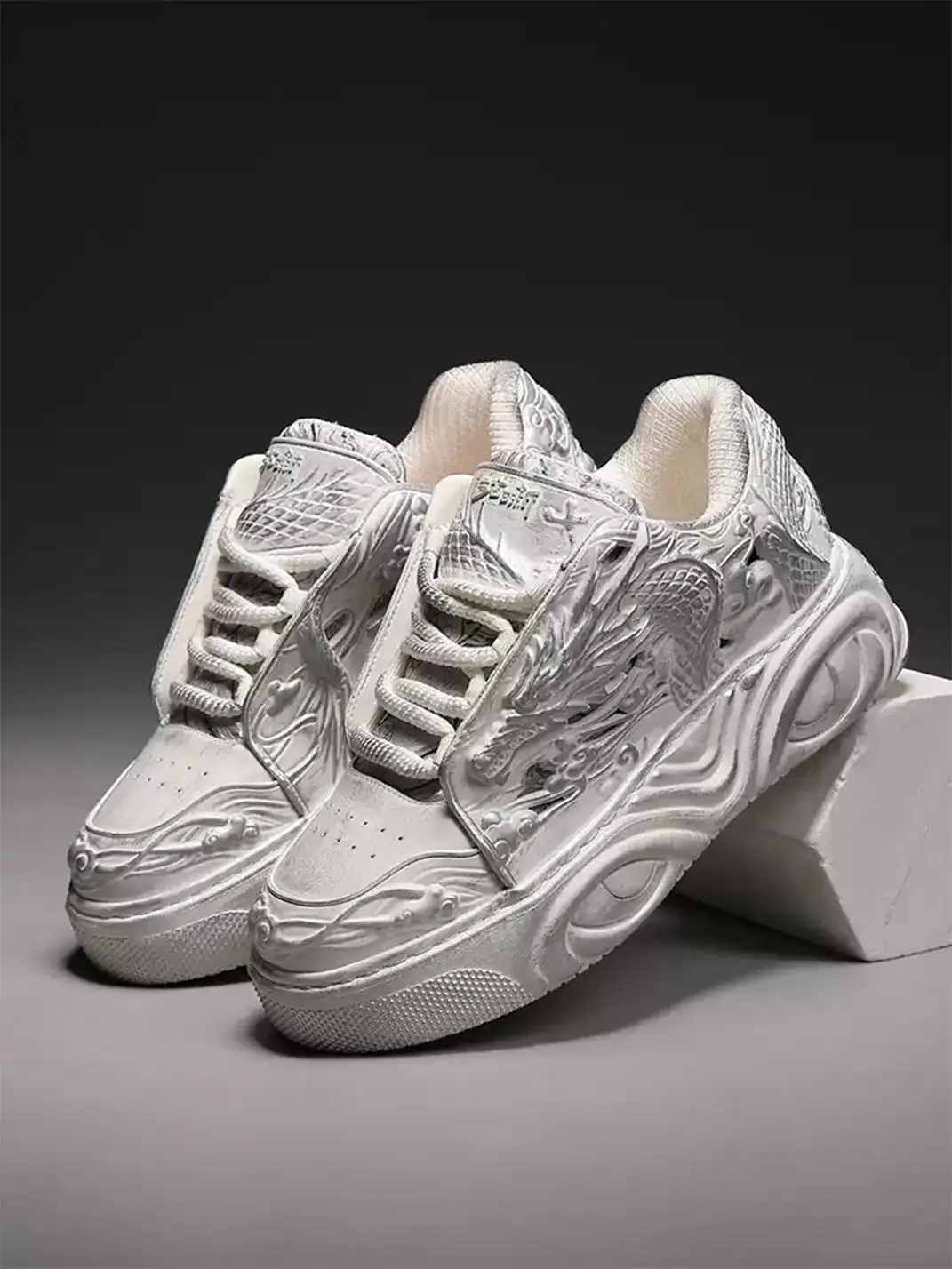 SGSX | Chinese Dragon Relief Sneakers - White