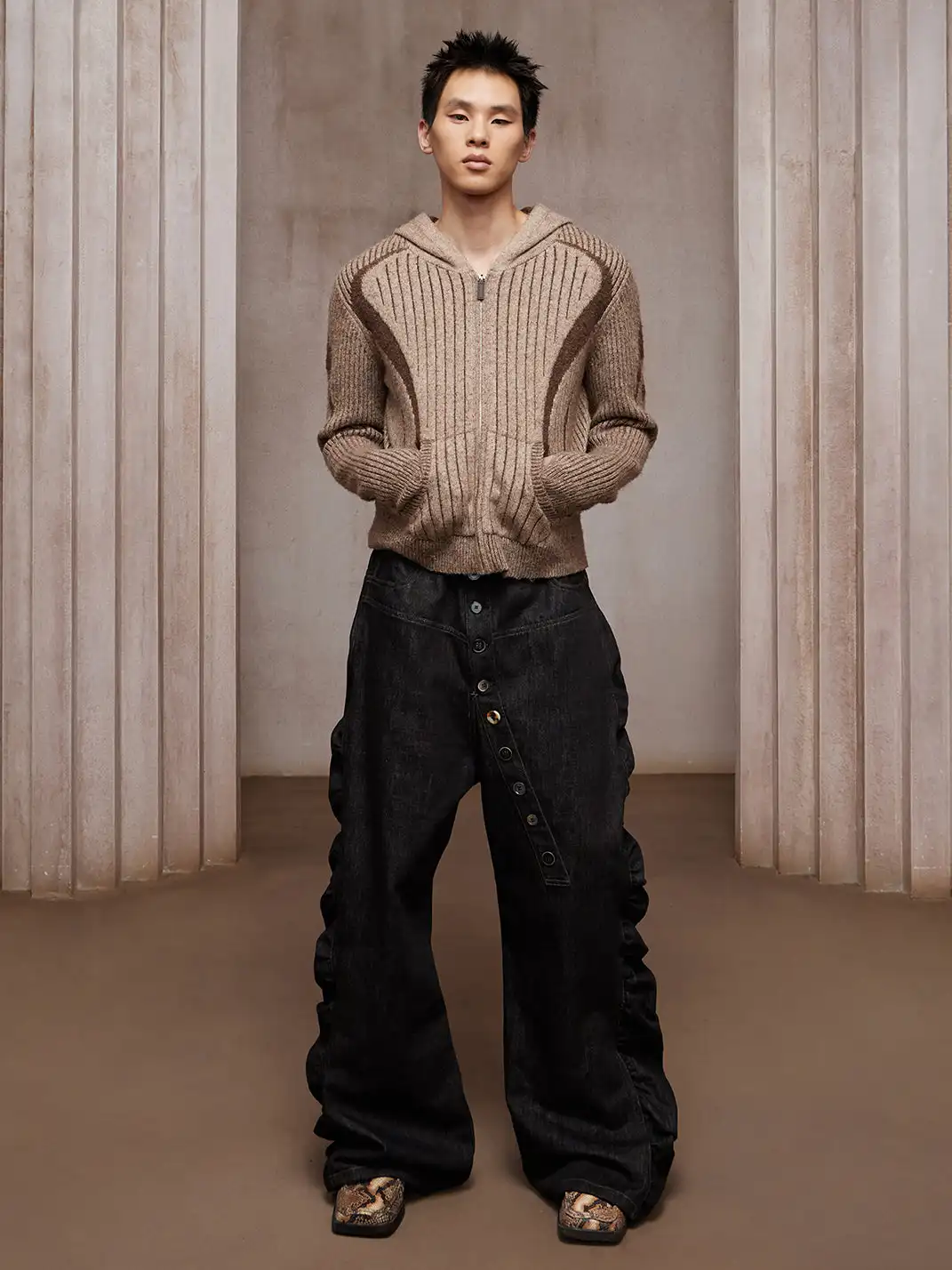 DND4DES | Asym Button-Fly Ruched Baggy Jeans