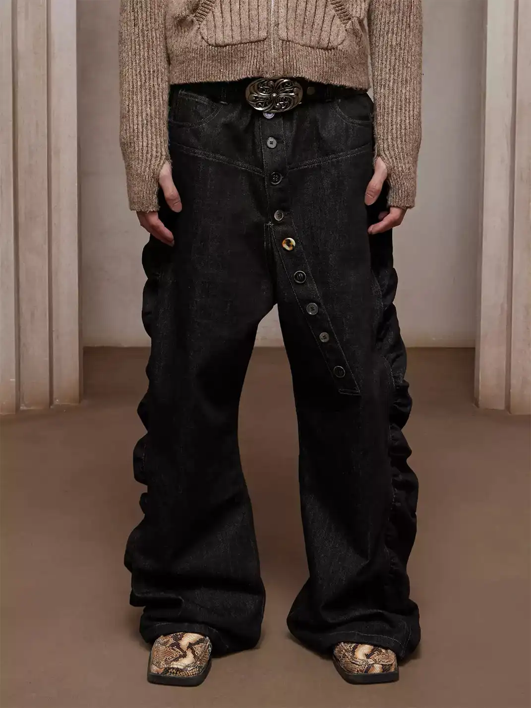 DND4DES | Asym Button-Fly Ruched Baggy Jeans
