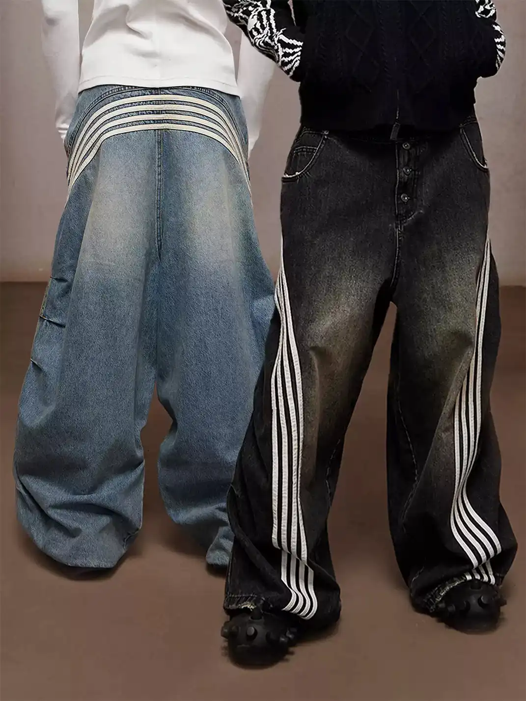 DND4DES | Retro-style Pleated White Striped Trousers