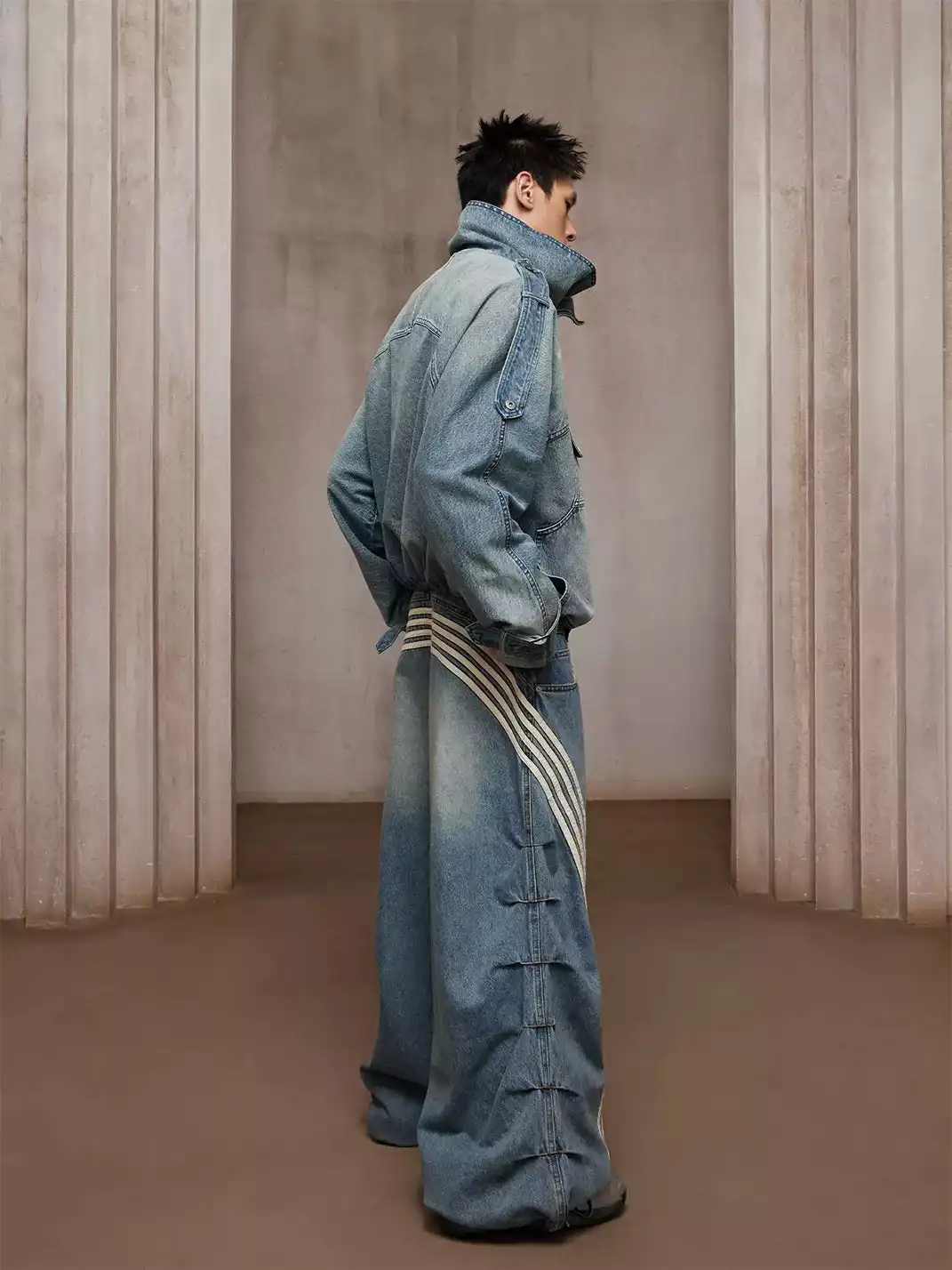 DND4DES | Retro-style Pleated White Striped Trousers