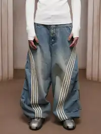 DND4DES | Retro-style Pleated White Striped Trousers