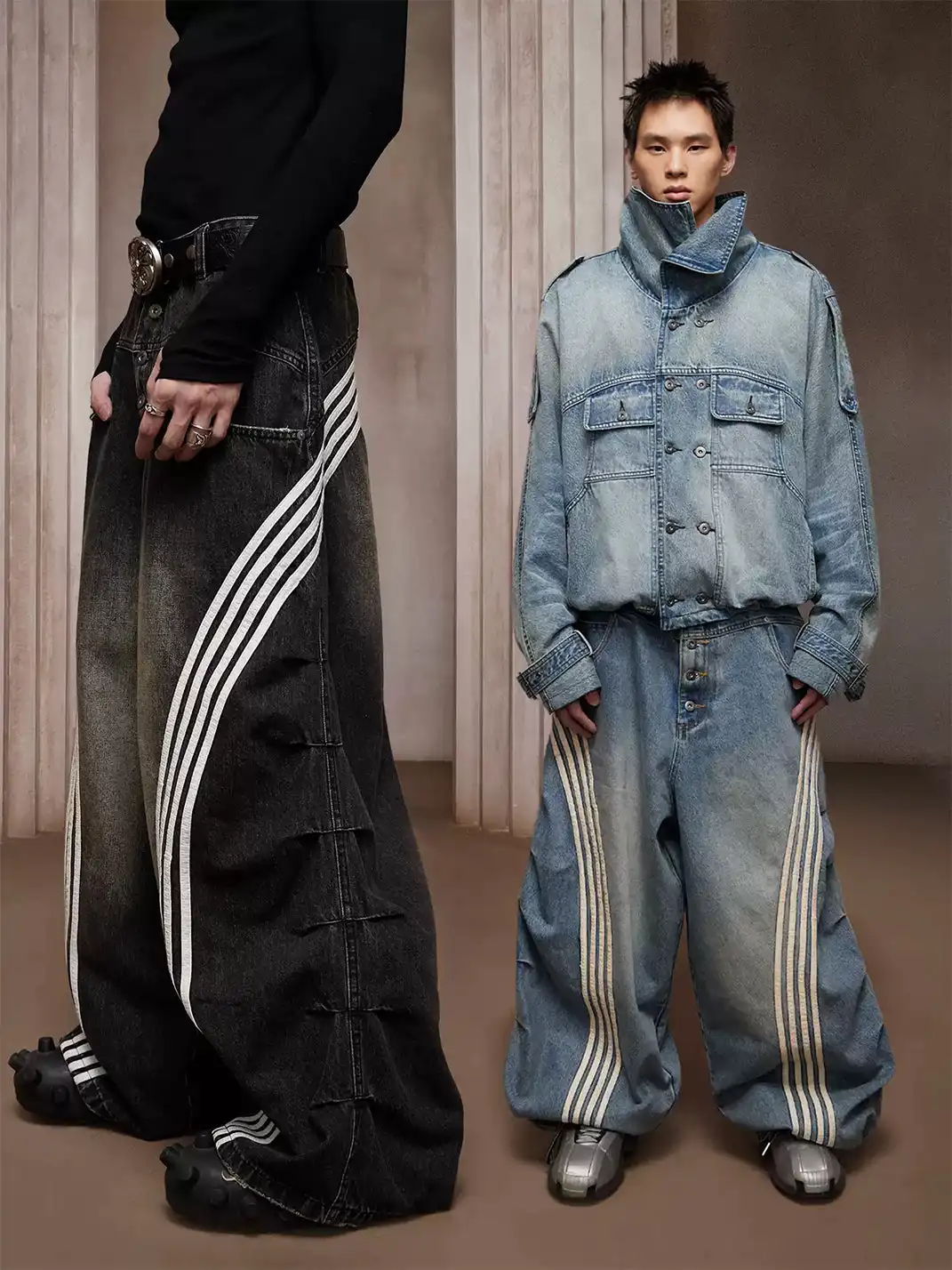 DND4DES | Retro-style Pleated White Striped Trousers