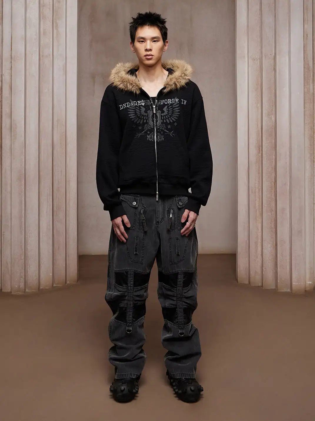 DND4DES | Wash Patchwork Curved Blade Shape Pants