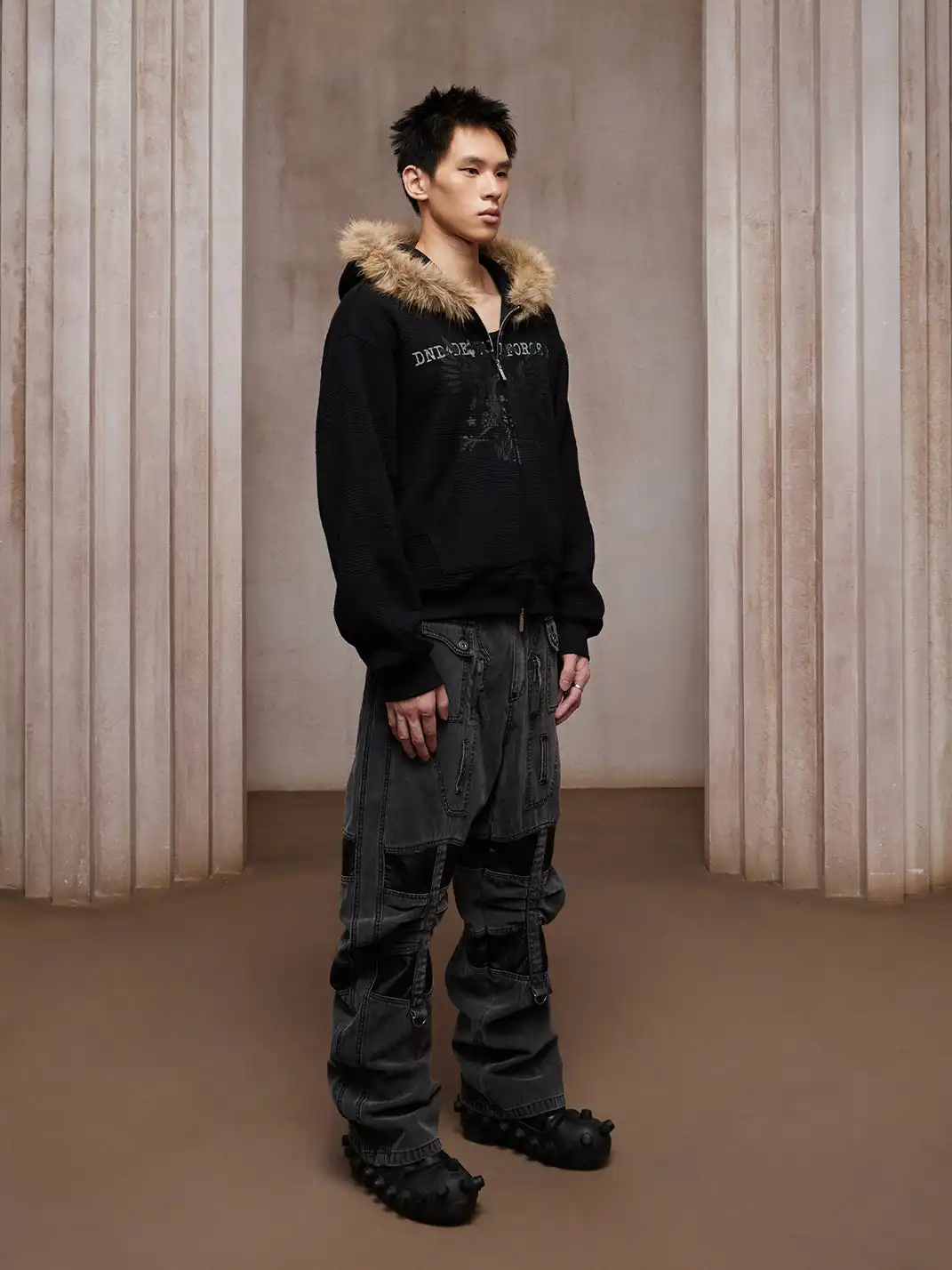 DND4DES | Wash Patchwork Curved Blade Shape Pants