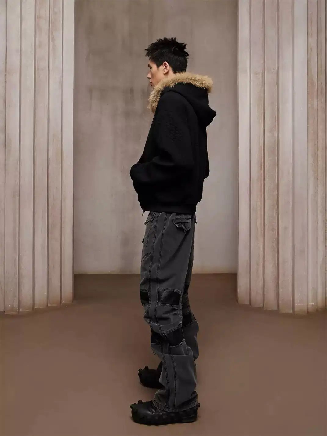 DND4DES | Wash Patchwork Curved Blade Shape Pants