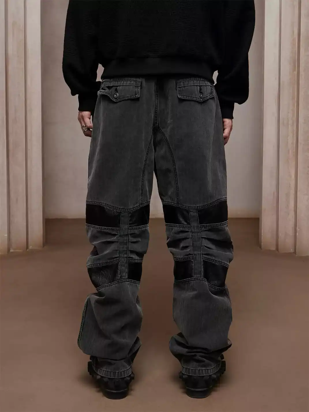 DND4DES | Wash Patchwork Curved Blade Shape Pants
