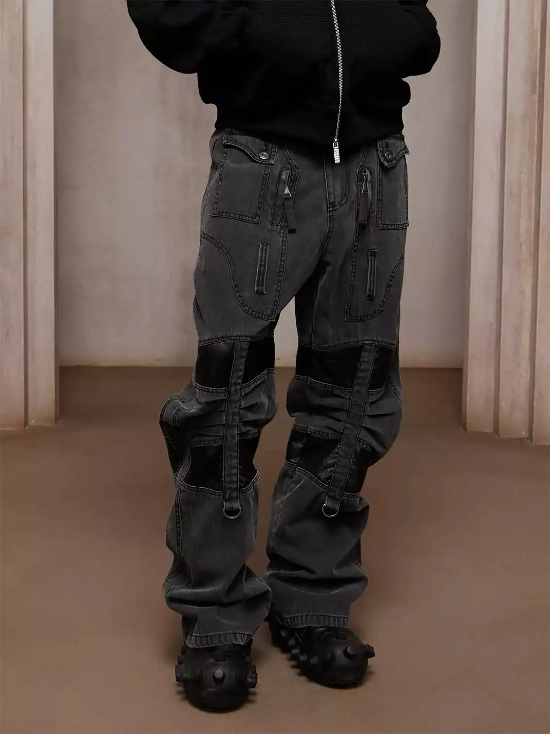 DND4DES | Wash Patchwork Curved Blade Shape Pants