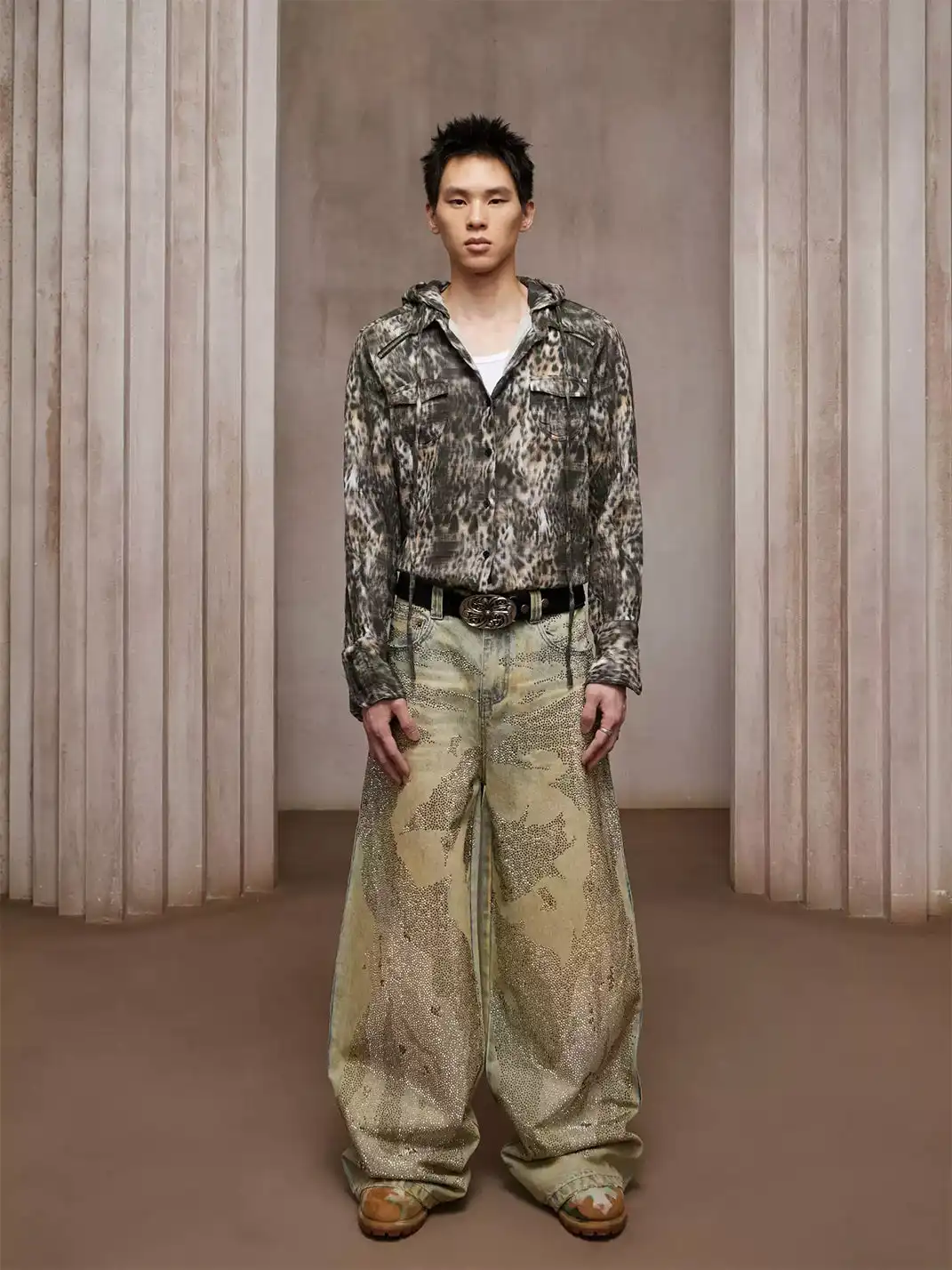 DND4DES | Crystal-Studded Heavy-Wash Wide-Leg Denim Pants