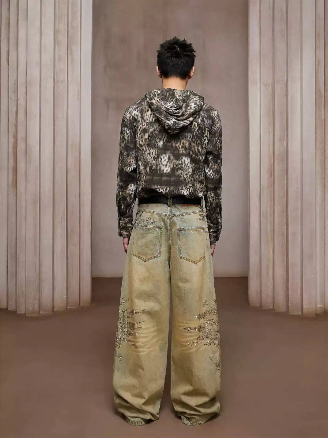 DND4DES | Crystal-Studded Heavy-Wash Wide-Leg Denim Pants