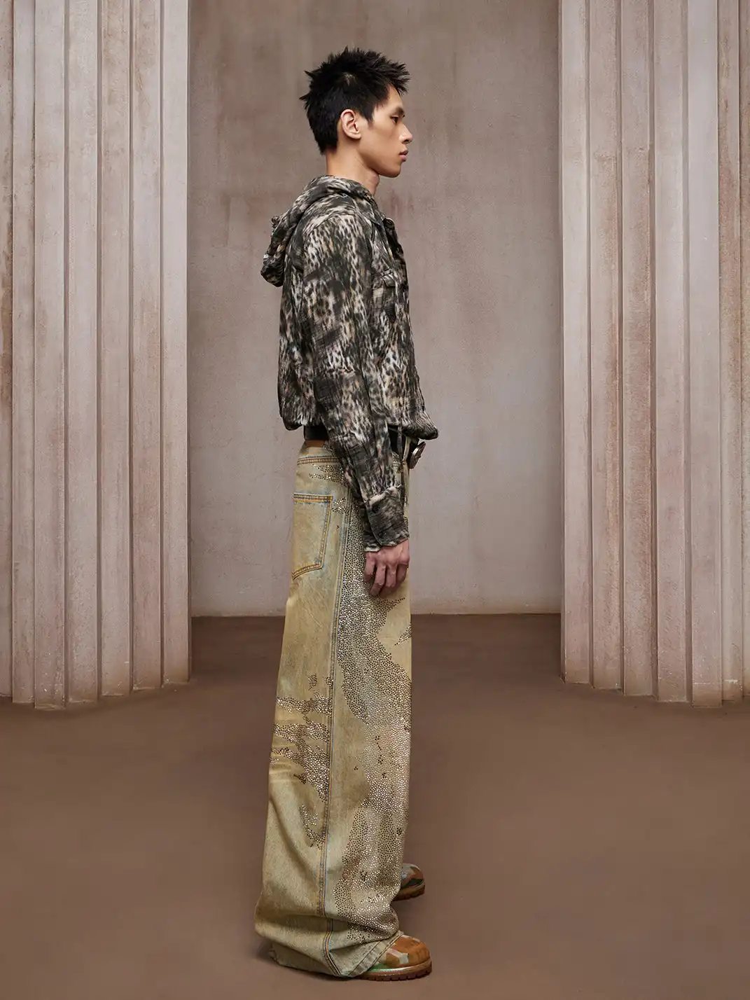 DND4DES | Crystal-Studded Heavy-Wash Wide-Leg Denim Pants