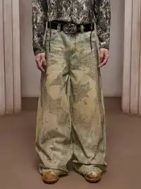 DND4DES | Crystal-Studded Heavy-Wash Wide-Leg Denim Pants