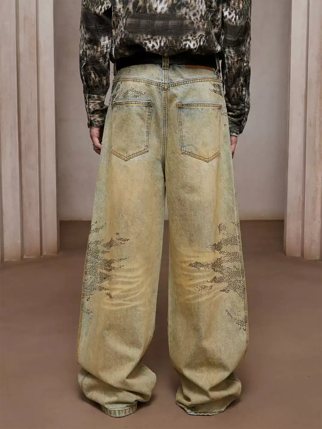 DND4DES | Crystal-Studded Heavy-Wash Wide-Leg Denim Pants