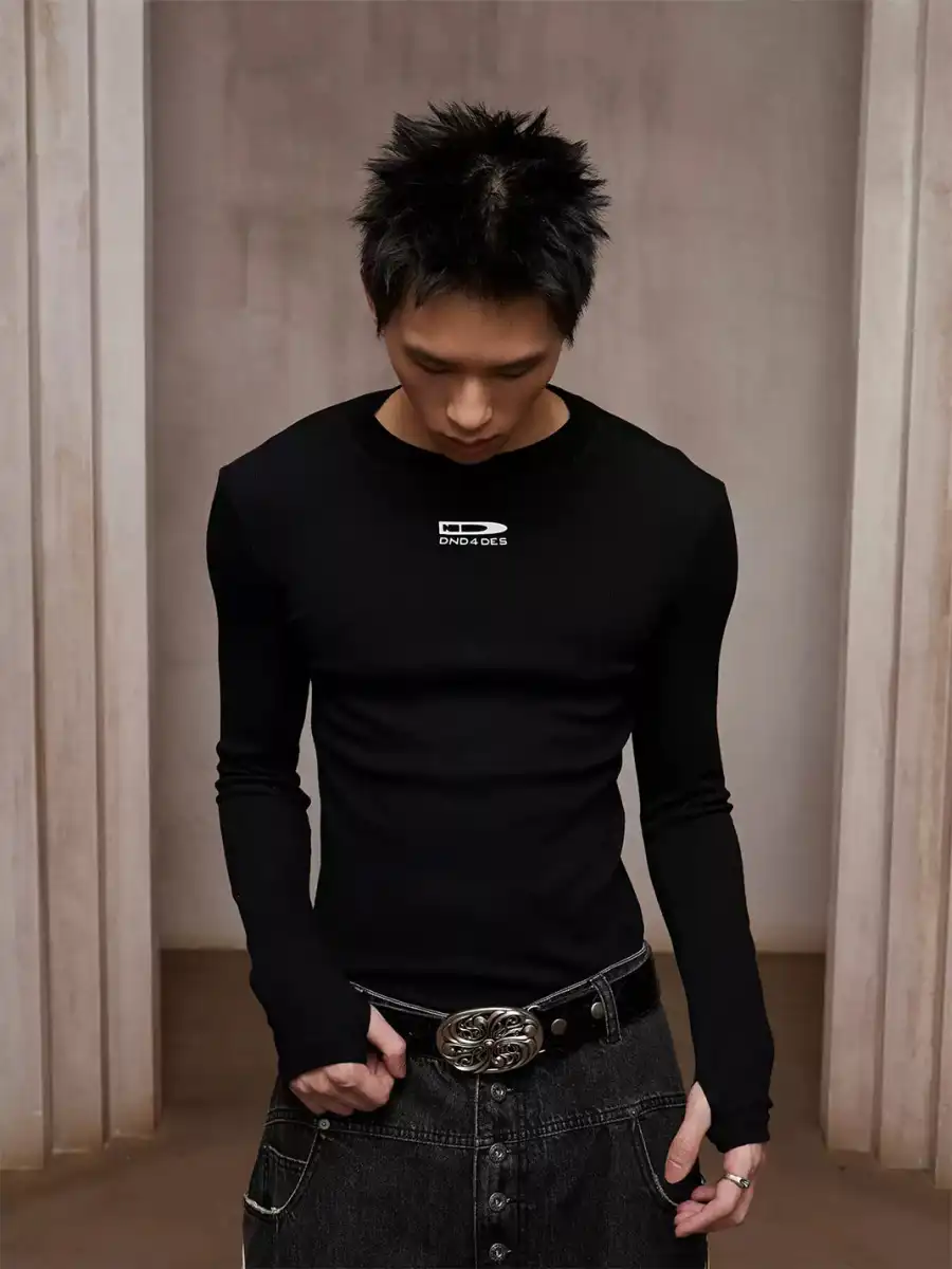 DND4DES | Street Bullet Logo Print Ribbed Slim-Fit Long Sleeve T-Shirt - 2