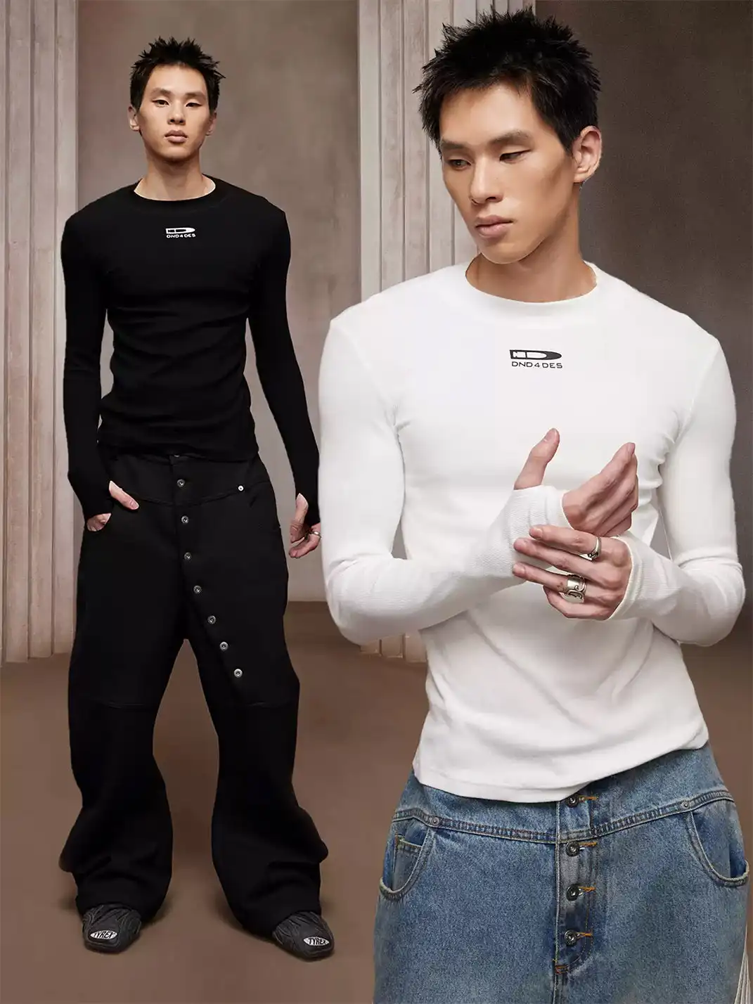 DND4DES | Street Bullet Logo Print Ribbed Slim-Fit Long Sleeve T-Shirt