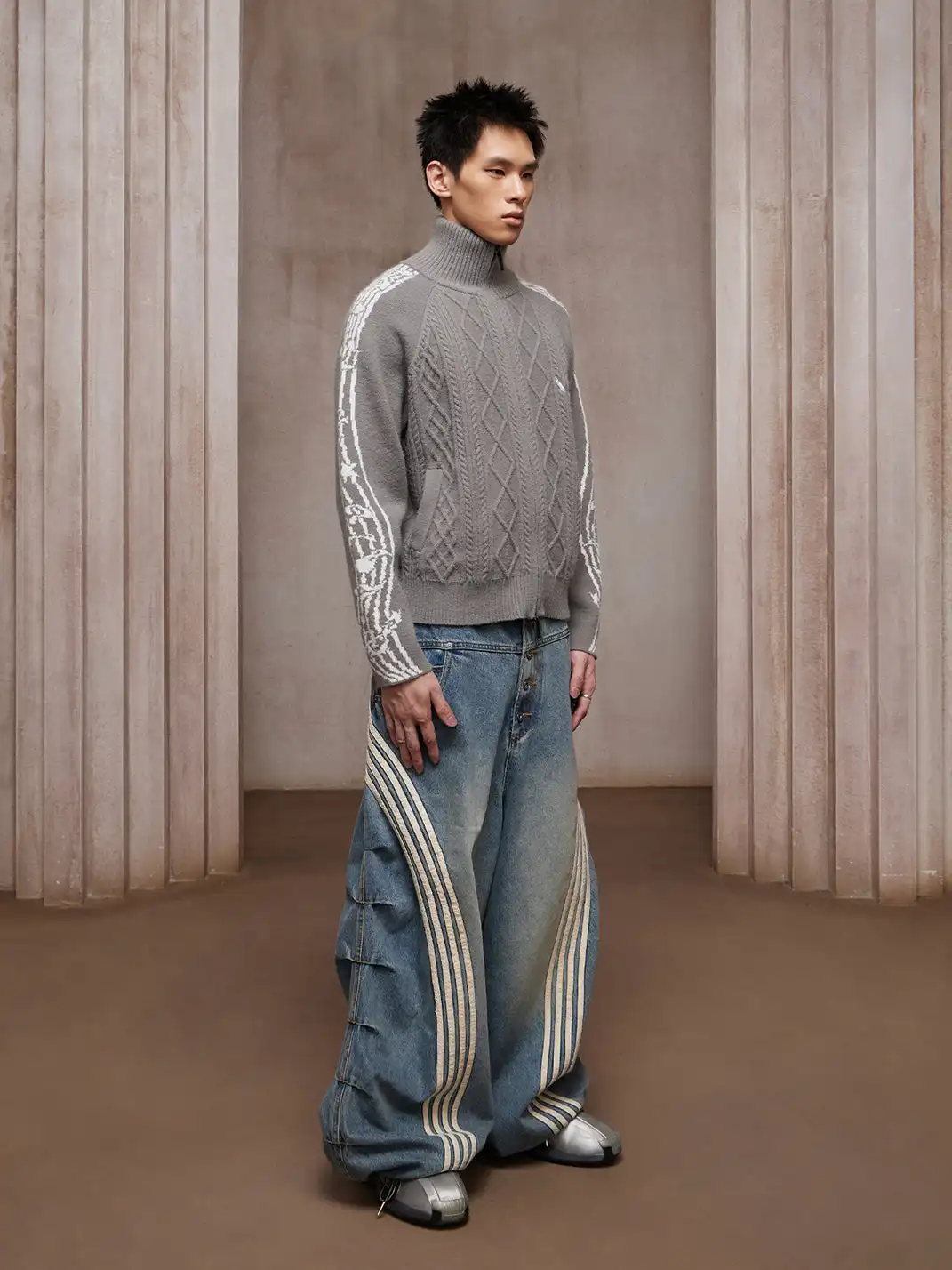 DND4DES | Retro Music Note Striped Zip-Up Sweater Jacket