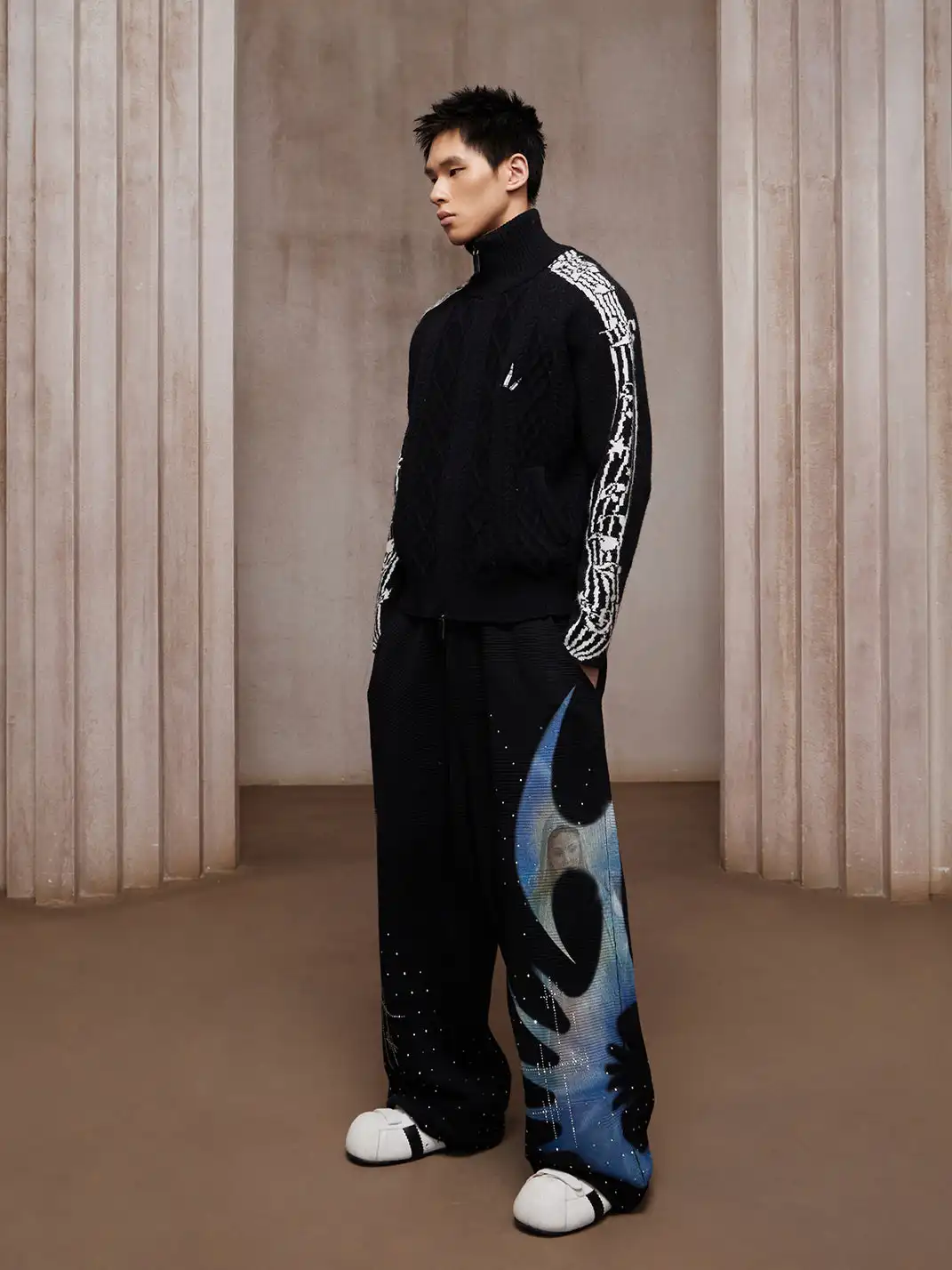 DND4DES | Retro Music Note Striped Zip-Up Sweater Jacket