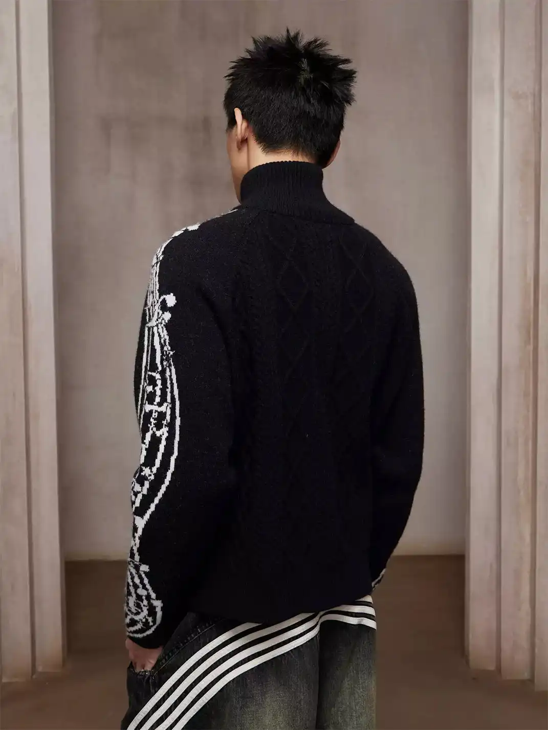 DND4DES | Retro Music Note Striped Zip-Up Sweater Jacket