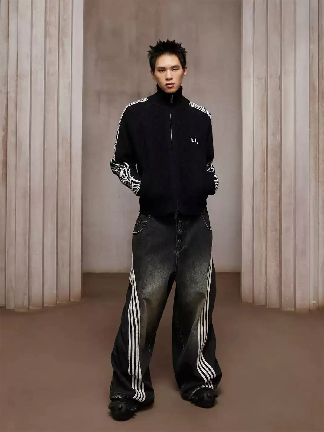 DND4DES | Retro Music Note Striped Zip-Up Sweater Jacket