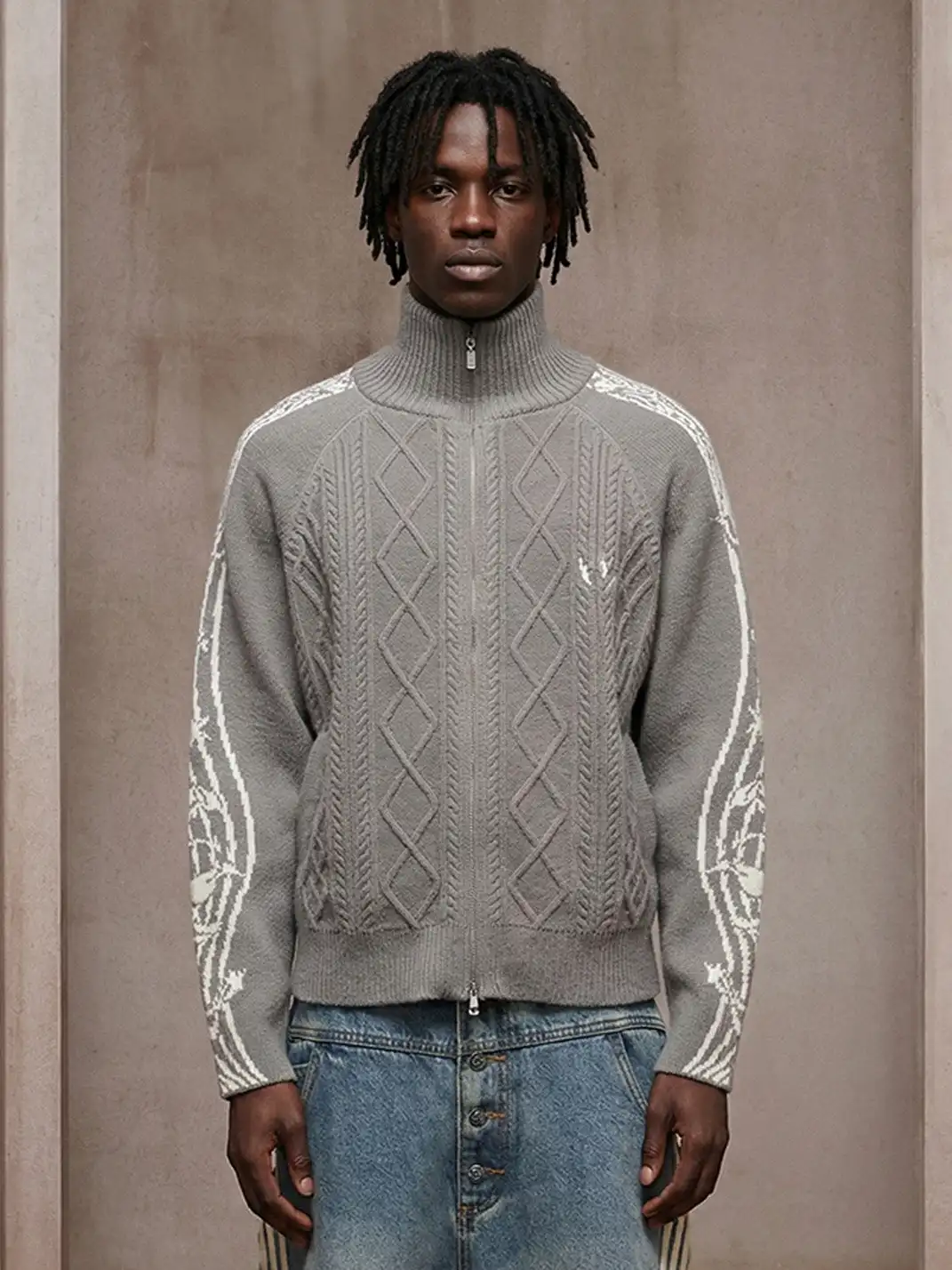 DND4DES | Retro Music Note Striped Zip-Up Sweater Jacket