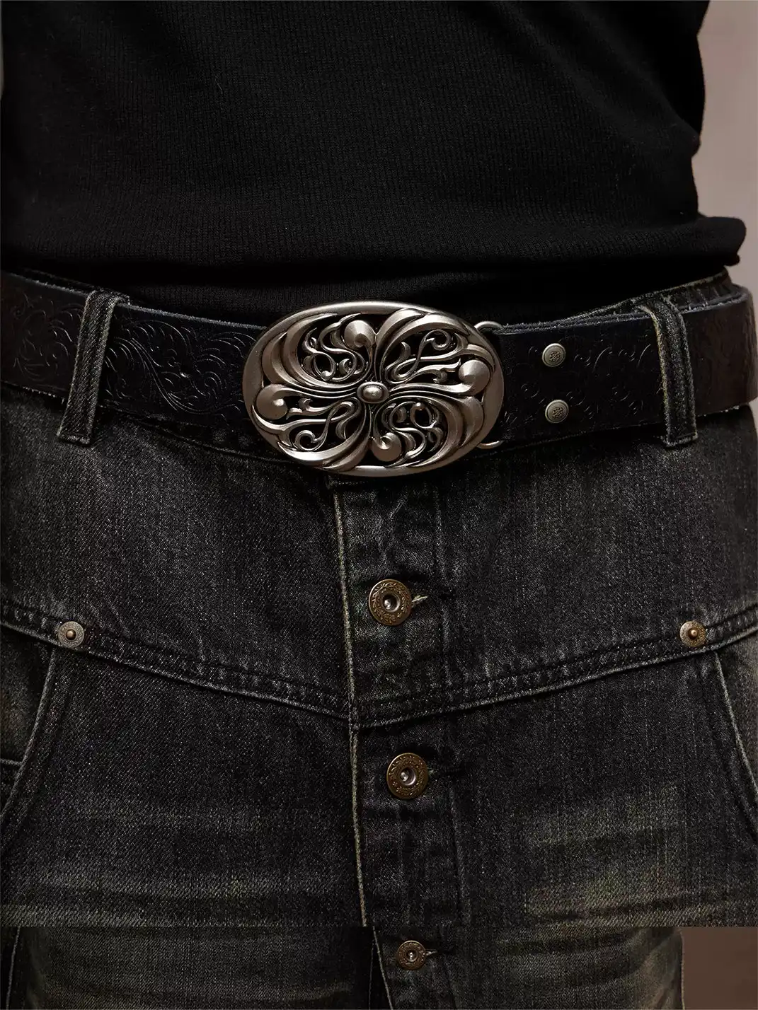 DND4DES | Vintage Honeysuckle Pattern Leather Belt