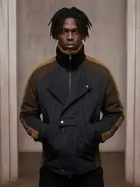 DND4DES | Double-Breasted Color Block Suede Jacket