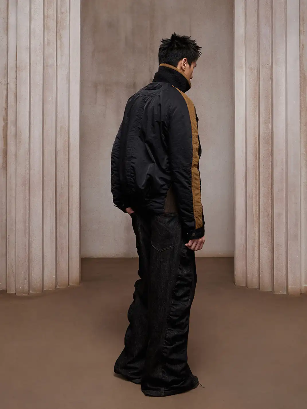 DND4DES | Double-Breasted Color Block Suede Jacket