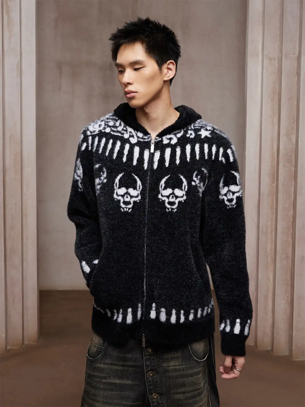 DND4DES | Faux Mink Note Bullet Skull Print Hoodie