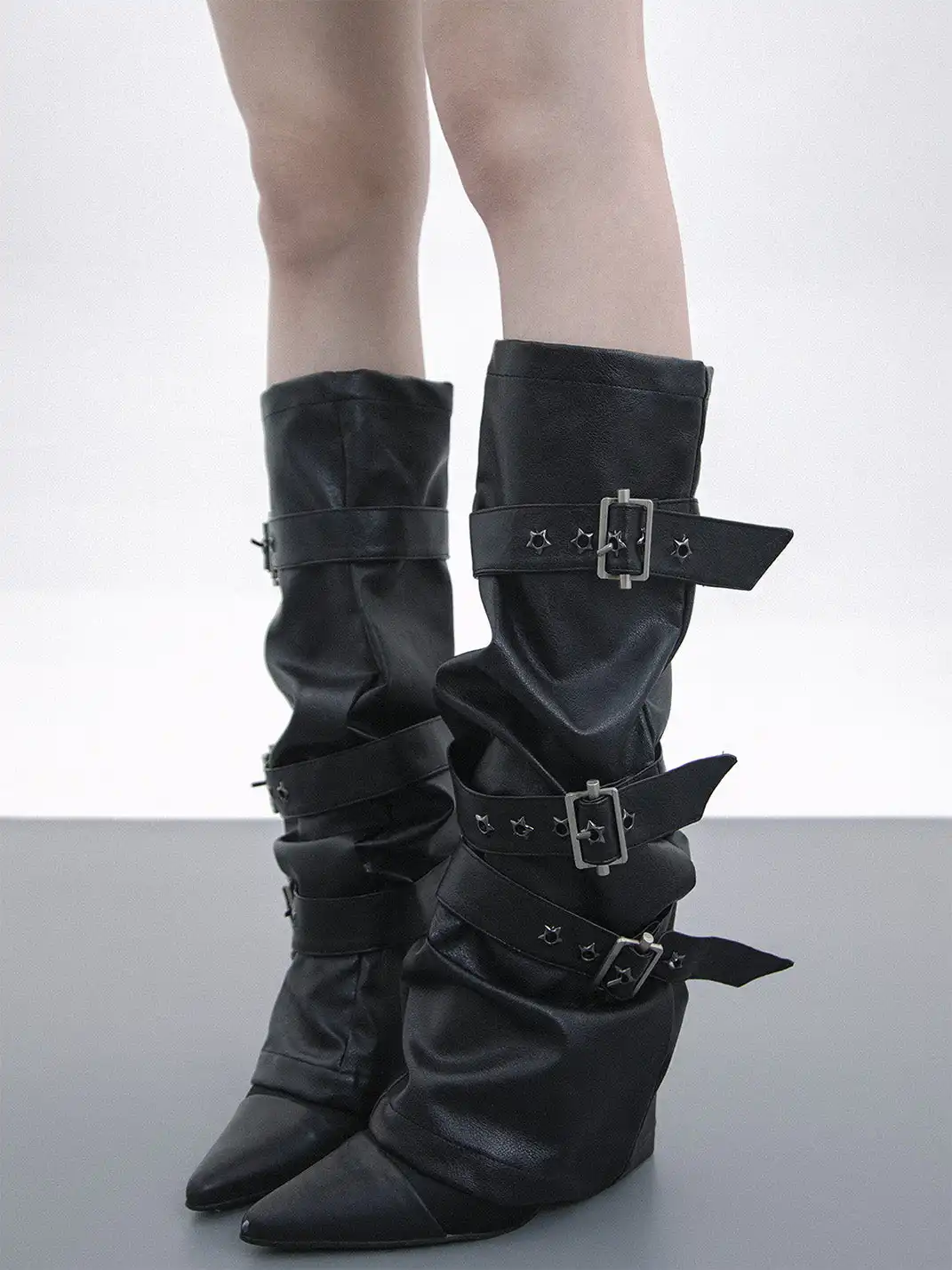 SS2L | Rivet Buckle Strap Punk Chic Leather Leg Warmers