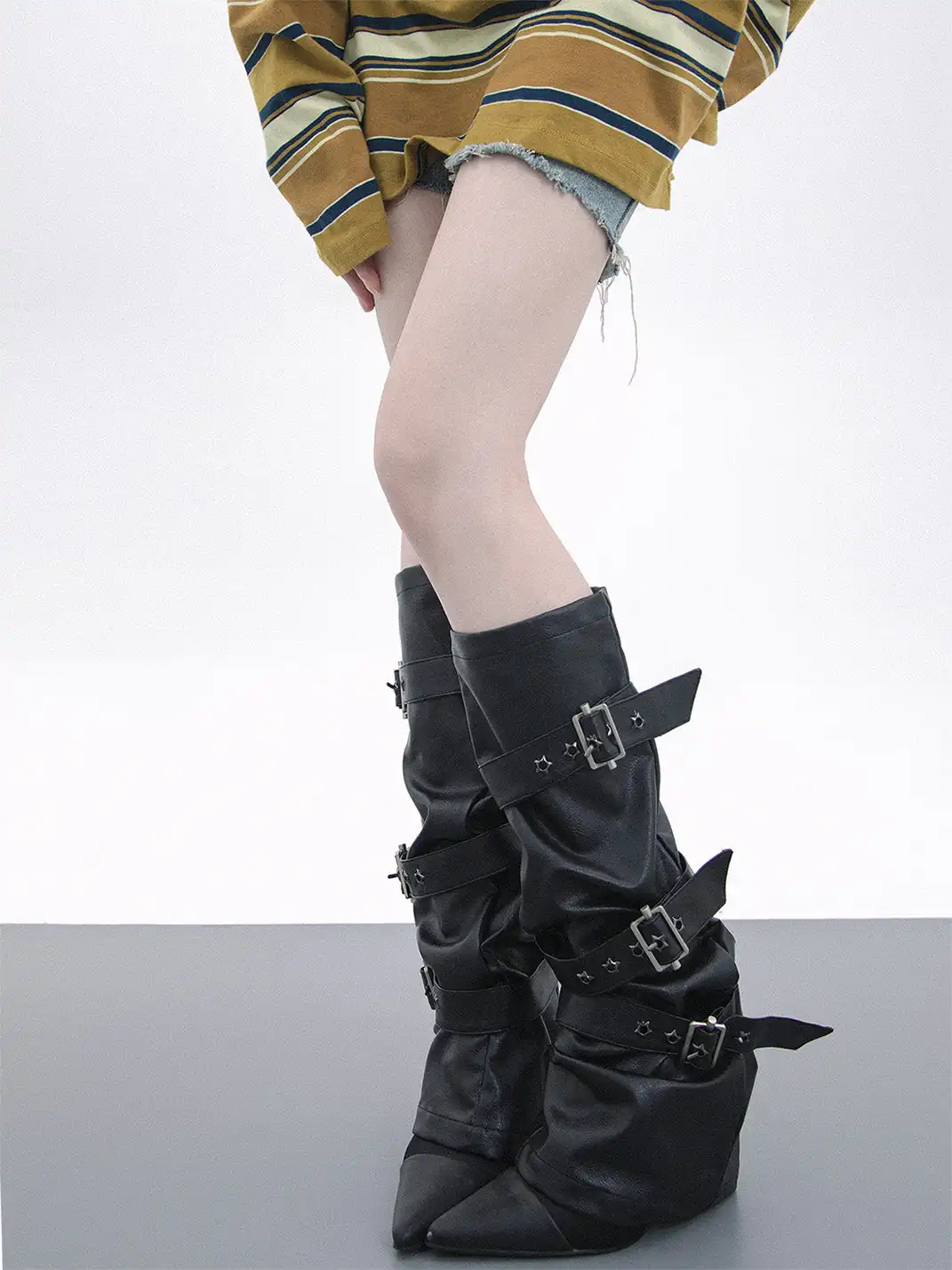 SS2L | Rivet Buckle Strap Punk Chic Leather Leg Warmers
