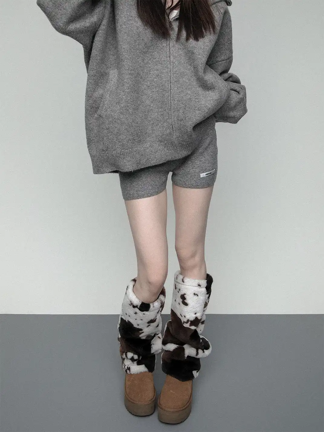 SS2L | Cow Print Faux Fur Plush Thick Leg Warmers