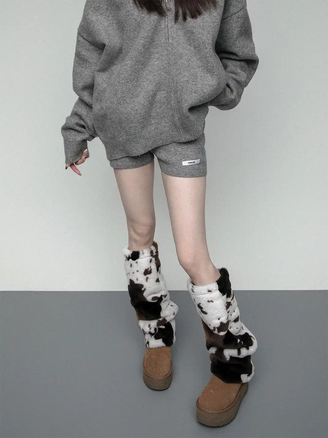 SS2L | Cow Print Faux Fur Plush Thick Leg Warmers