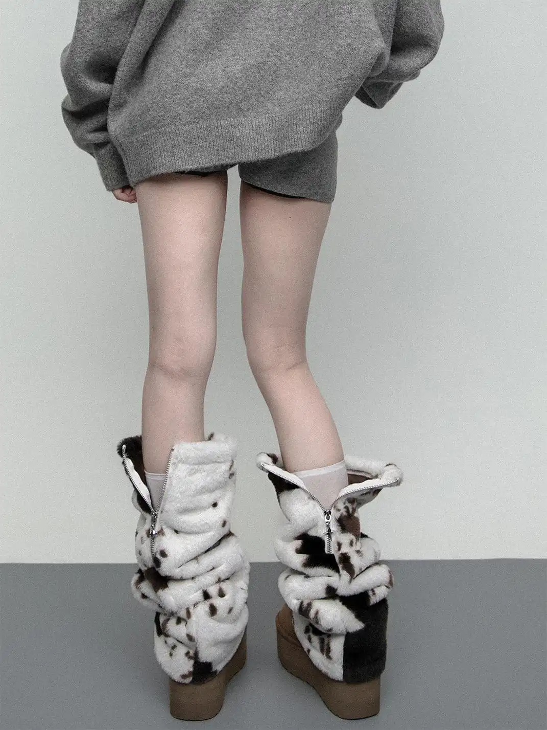 SS2L | Cow Print Faux Fur Plush Thick Leg Warmers
