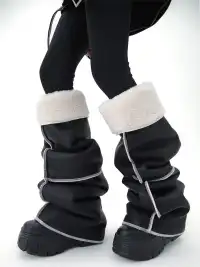 SS2L | Black Leather Piping Design Leg Warmers