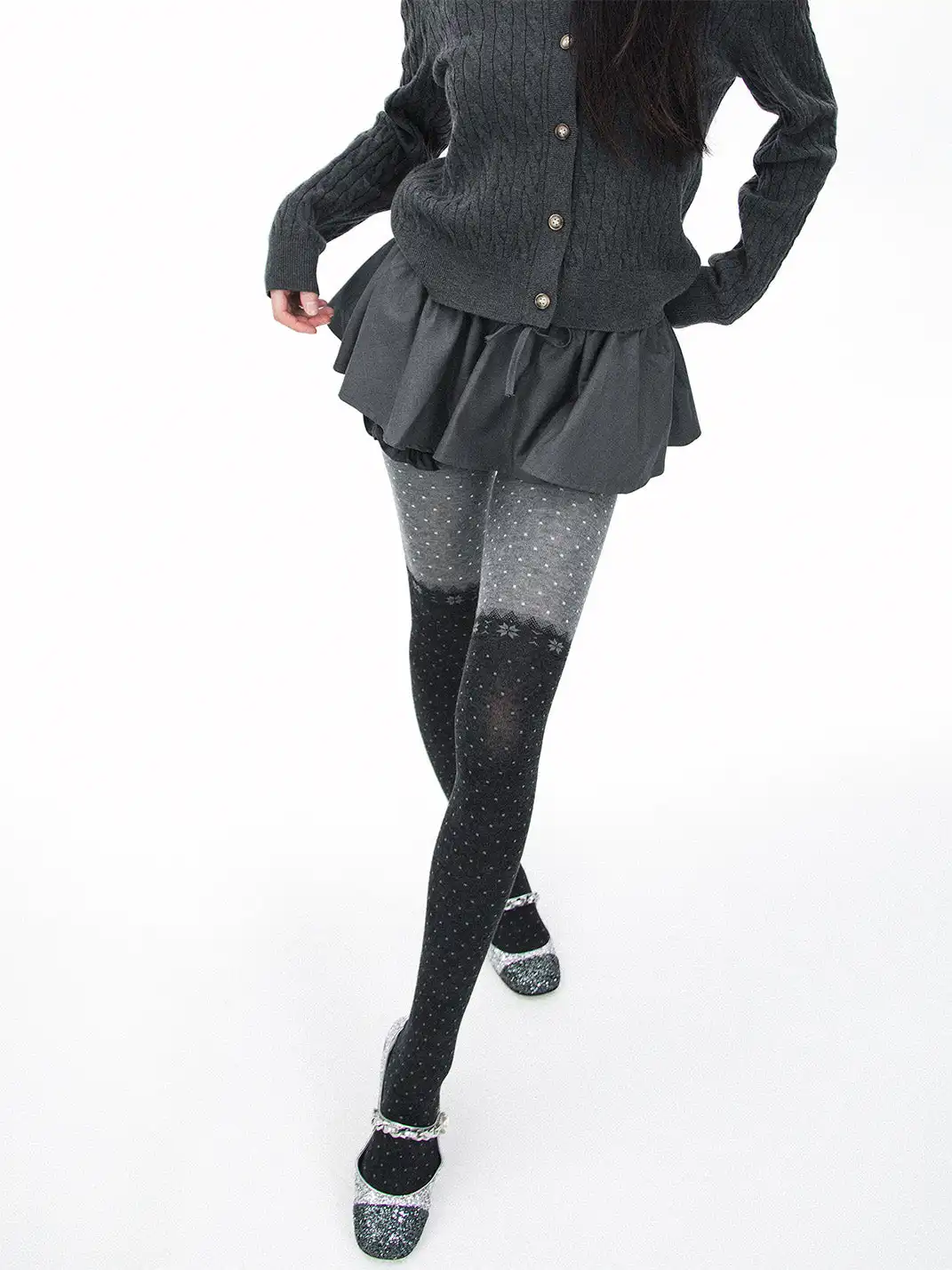 SS2L | Color Block Snowflake Polka Dot Layer Pantyhose
