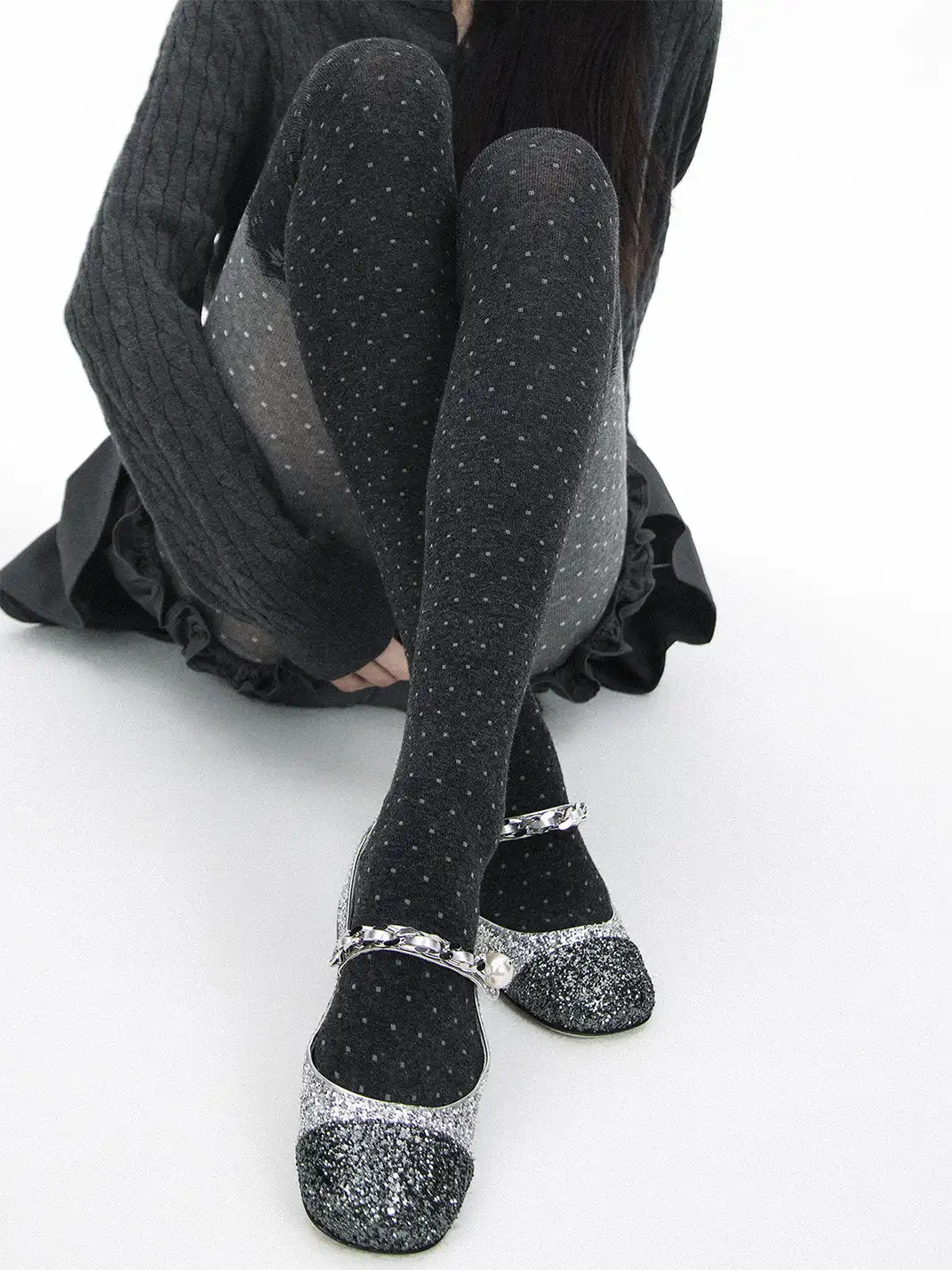 SS2L | Color Block Snowflake Polka Dot Layer Pantyhose