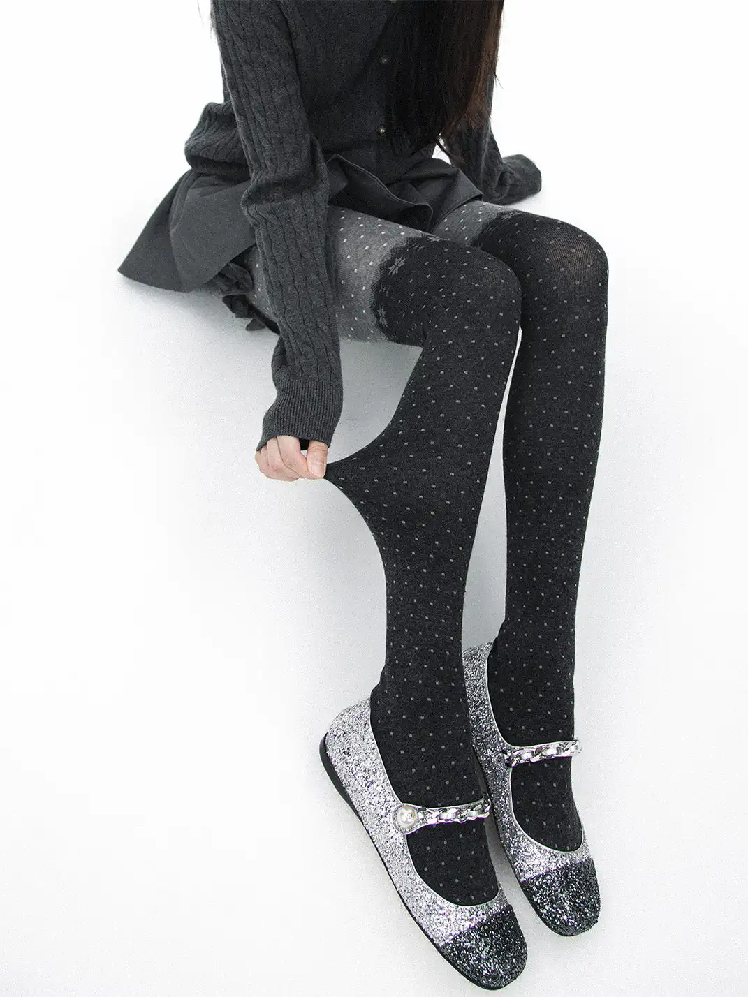 SS2L | Color Block Snowflake Polka Dot Layer Pantyhose