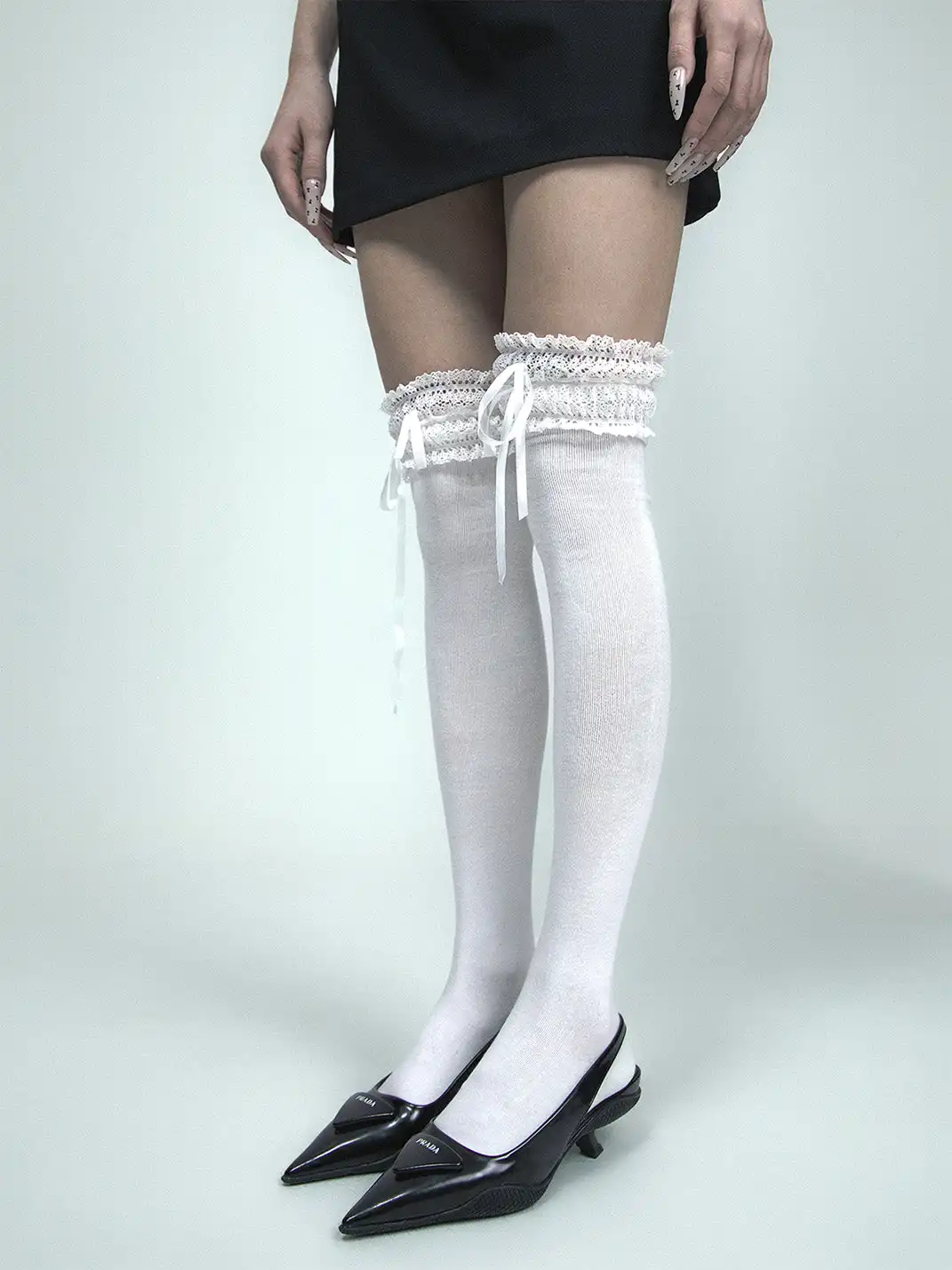 SS2L | Lace Drawstring Bow Over Knee Stockings