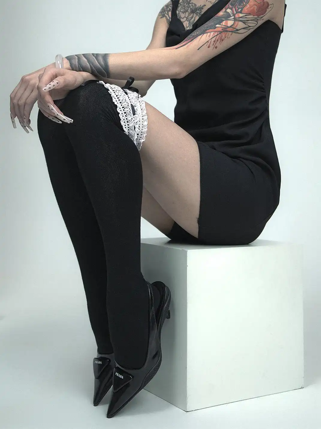 SS2L | Lace Drawstring Bow Over Knee Stockings