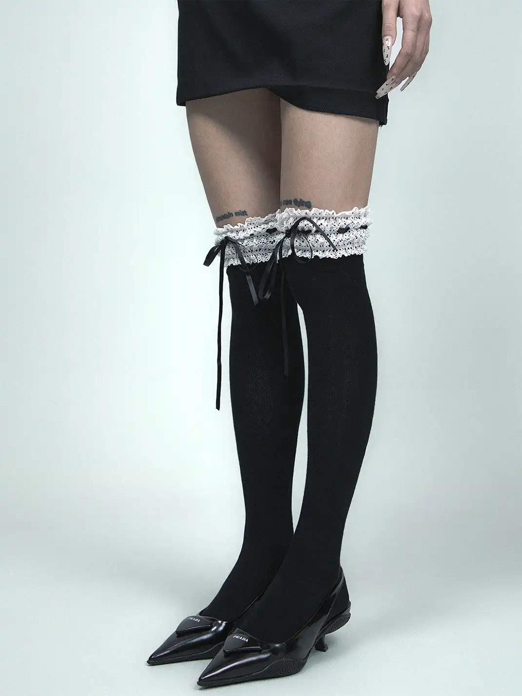 SS2L | Lace Drawstring Bow Over Knee Stockings