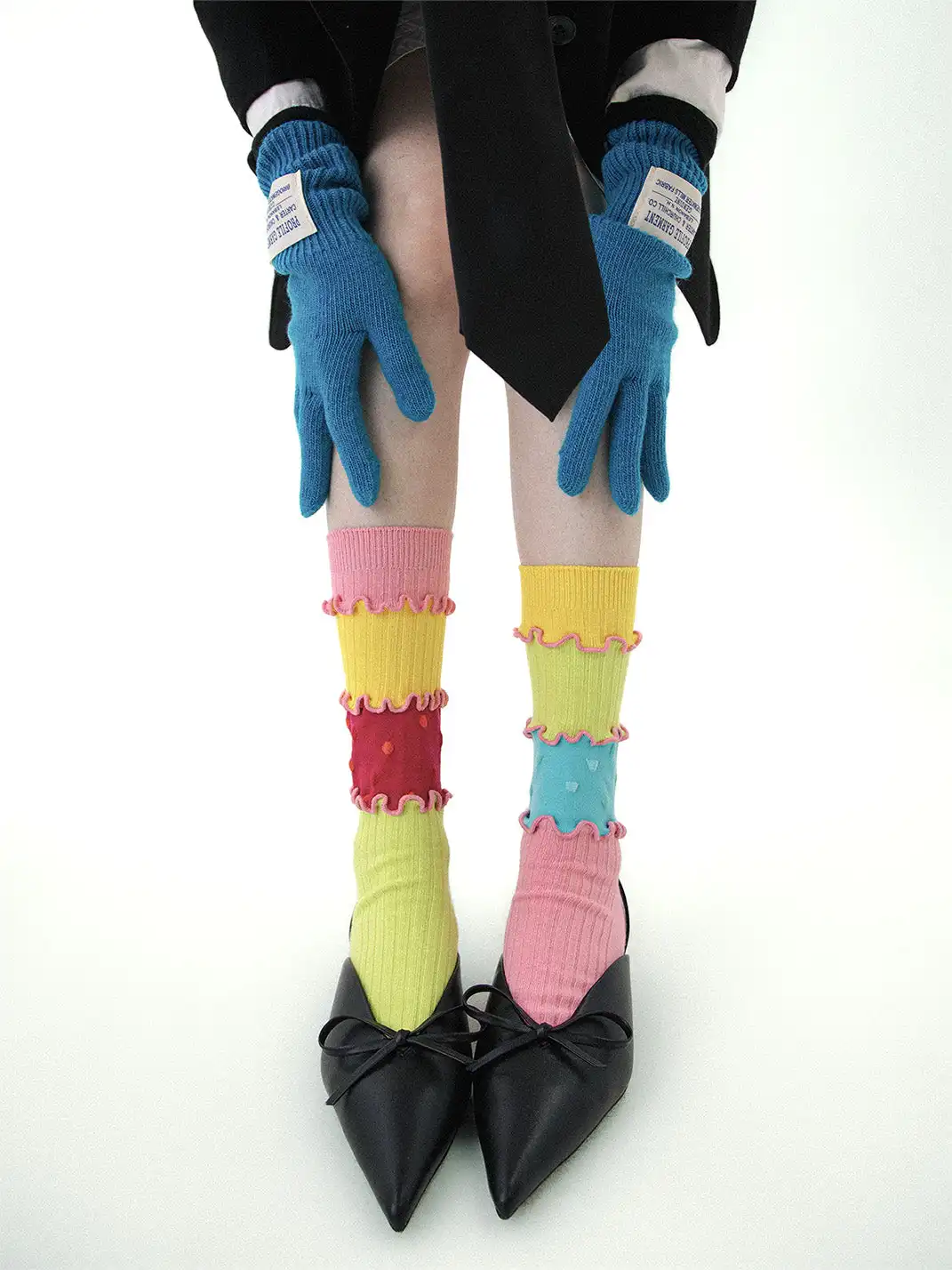 SS2L | Dopamine Layered Stitching Macaron Ruffled Mid-Calf Socks