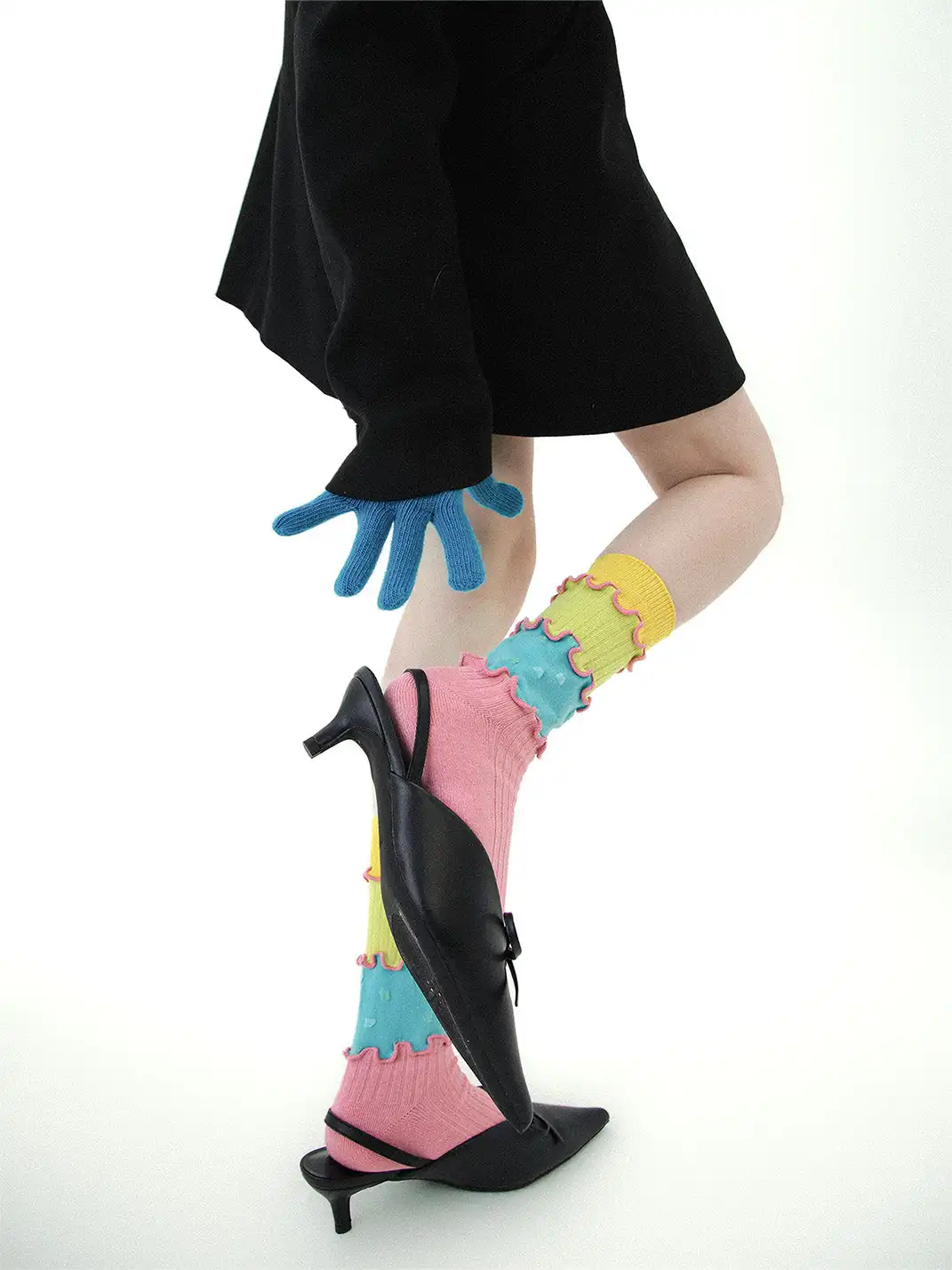 SS2L | Dopamine Layered Stitching Macaron Ruffled Mid-Calf Socks