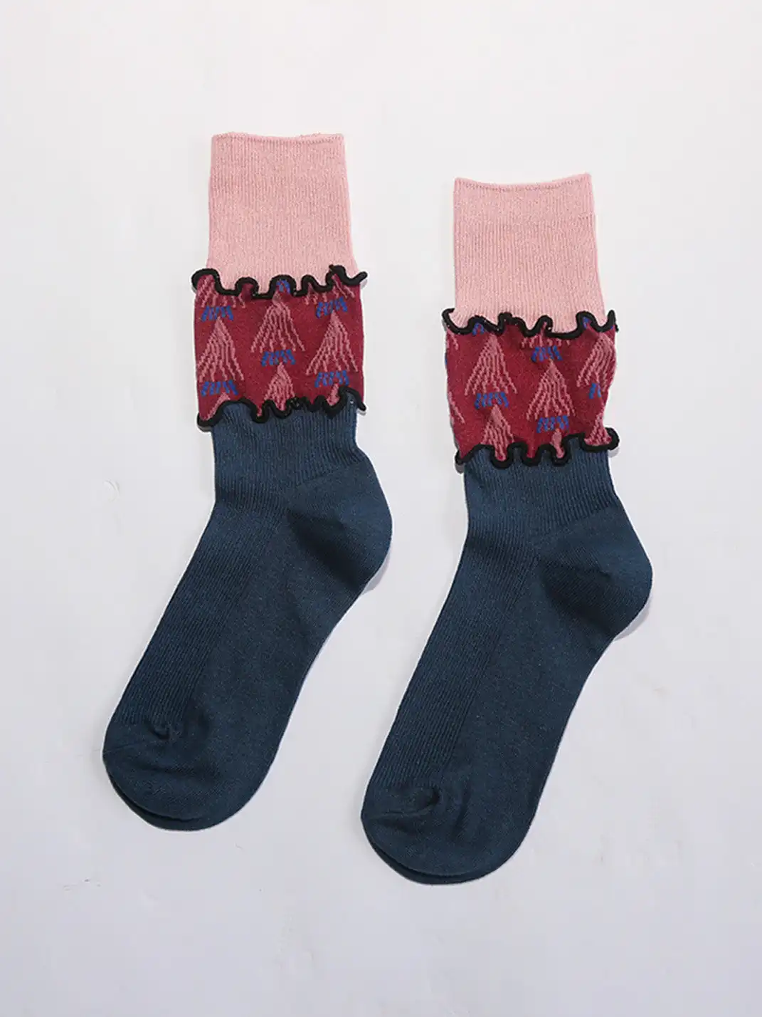 SS2L | Layered Splicing Ruffle Floral Mid-Calf Socks