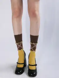 SS2L | Layered Splicing Ruffle Floral Mid-Calf Socks