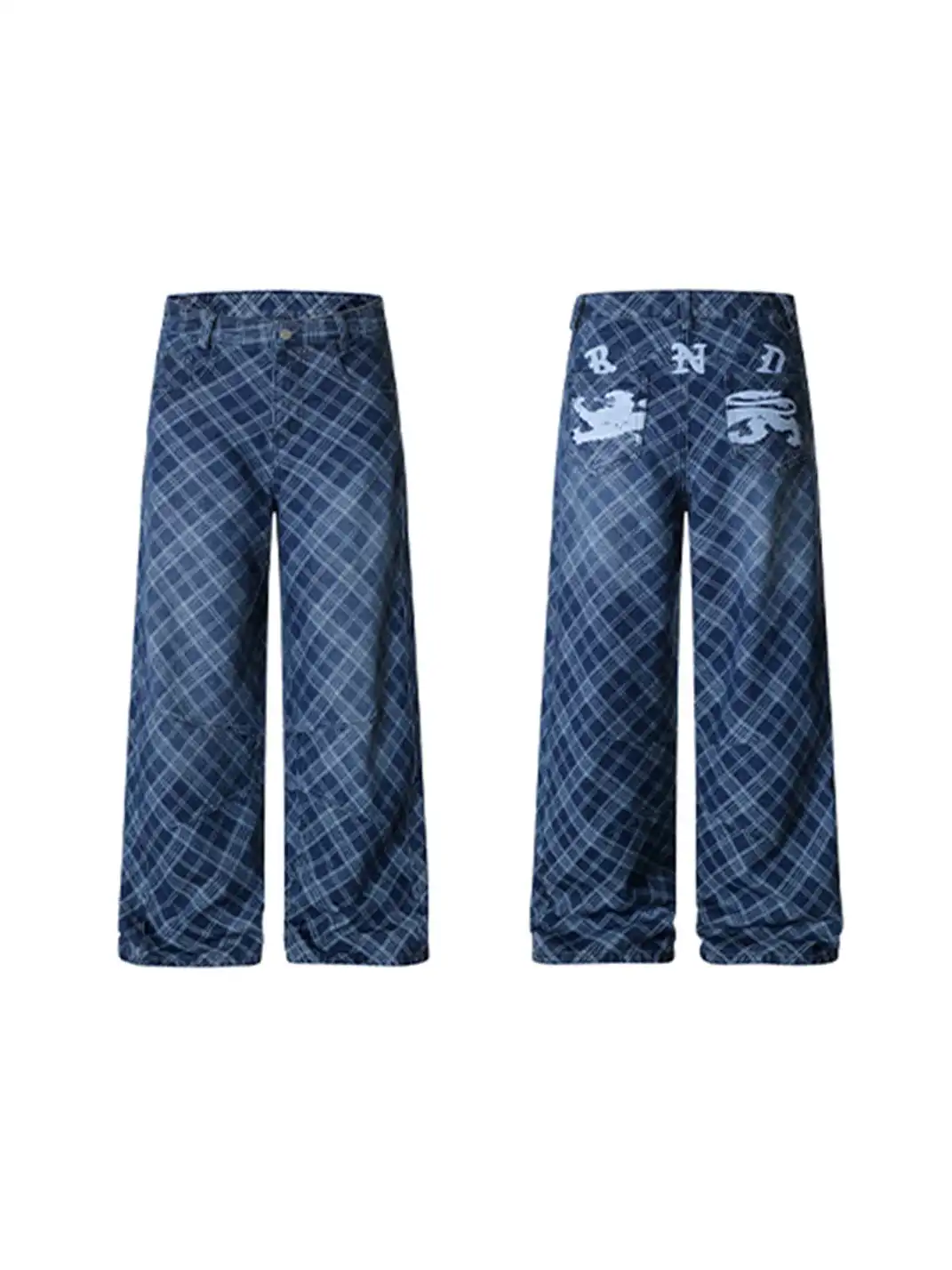 BIGGOLD | Embroidered Plaid Deconstructed Denim Pants