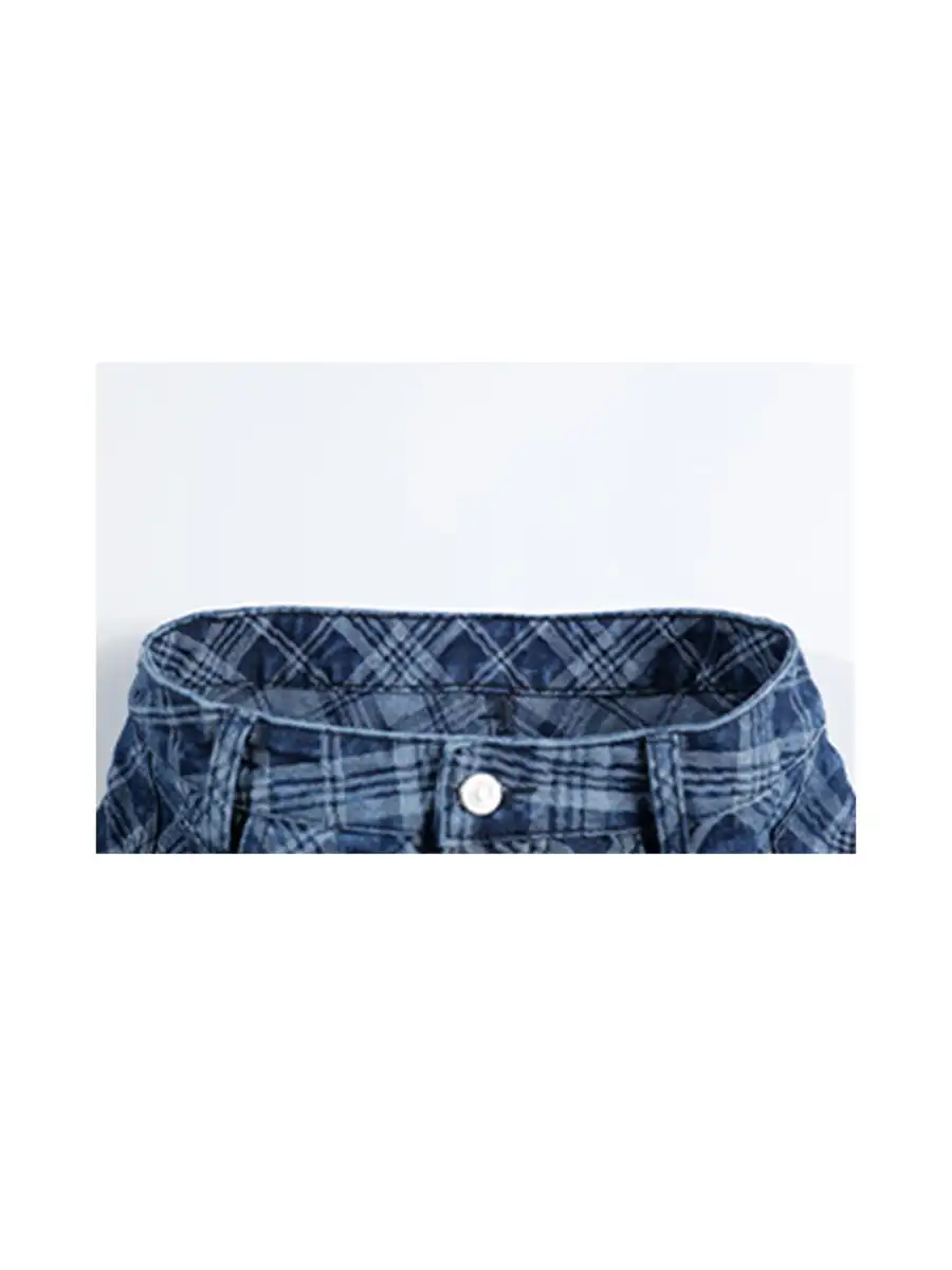 BIGGOLD | Embroidered Plaid Deconstructed Denim Pants - 4