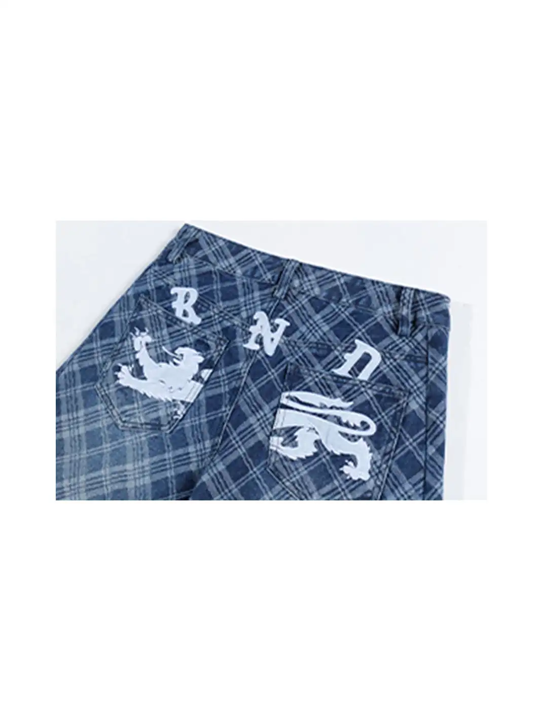 BIGGOLD | Embroidered Plaid Deconstructed Denim Pants